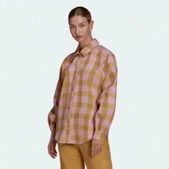 Addidas button down twill casual fall cotton long stylish sleeve shirt jacket S - Picture 1 of 4